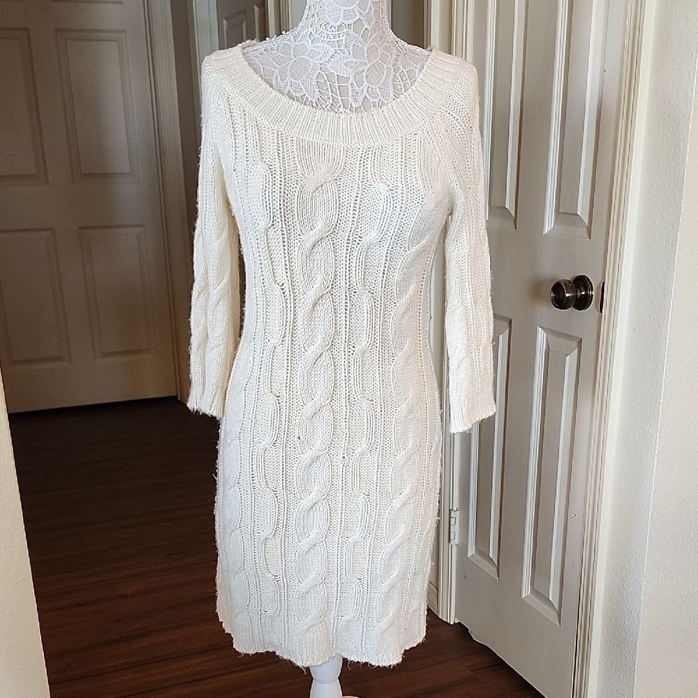 Roxy Wool Blend Cable Fisherman‎ Style Sweater Dress  Retro '70s Boho Sz Large